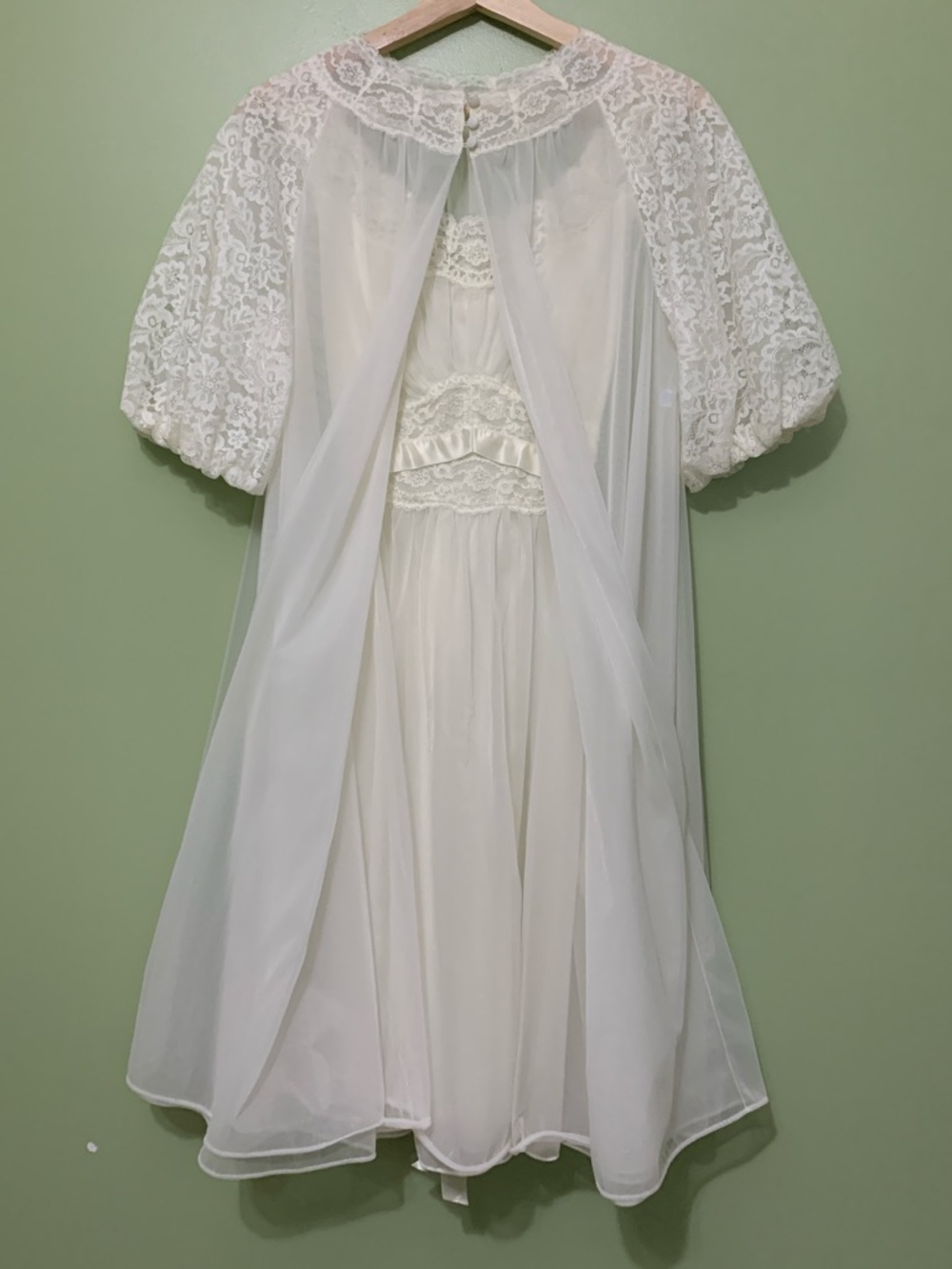 Vintage 50s 60s Vanity Fair Wedding Nightgown Robe Set Chiffon Lace Peignoir 32